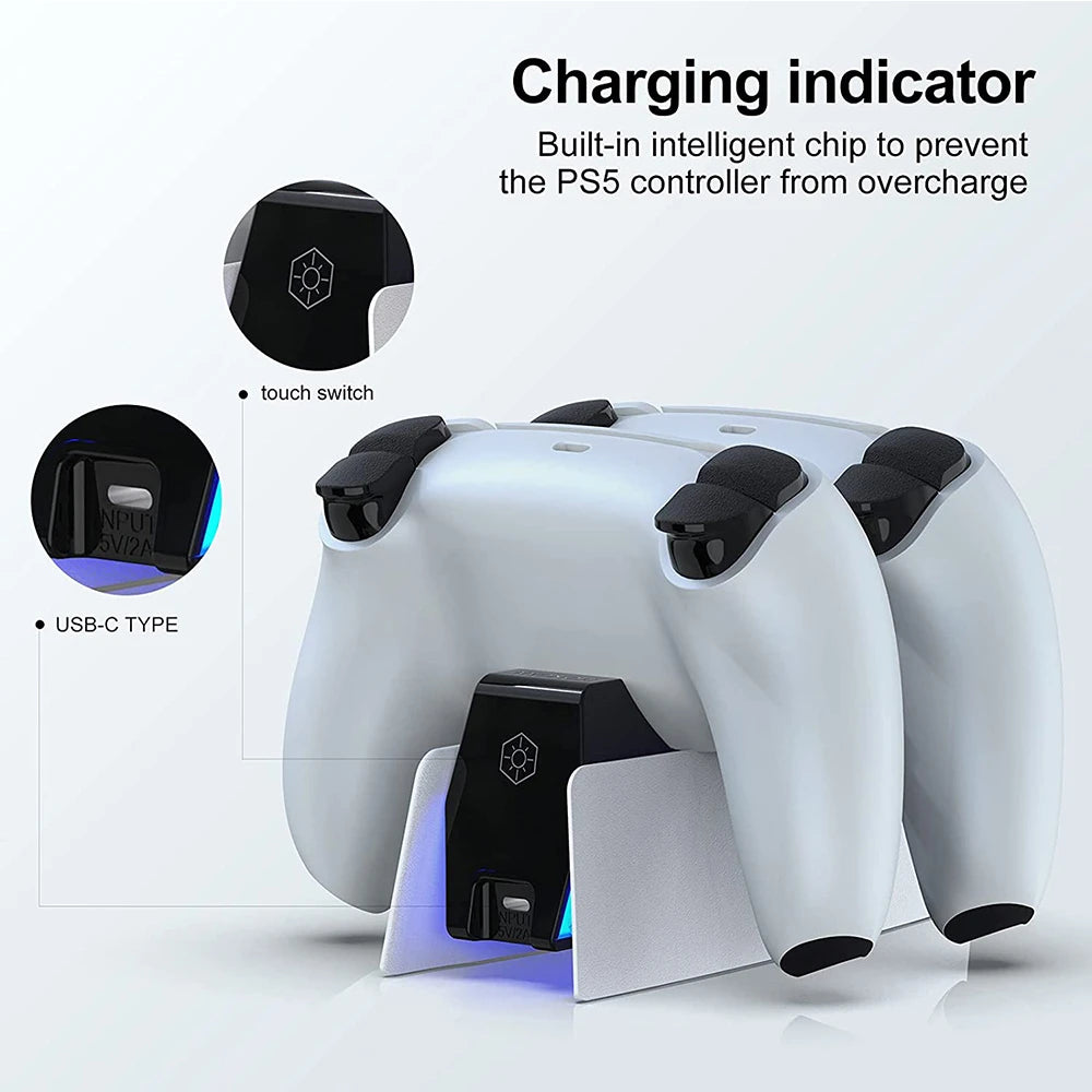 for PS5 Type-C DualSense Charging Station Dual Charging Dock Charger Stand for PlayStation 5 DualSense Wireless Game Controller - Fortunato Store