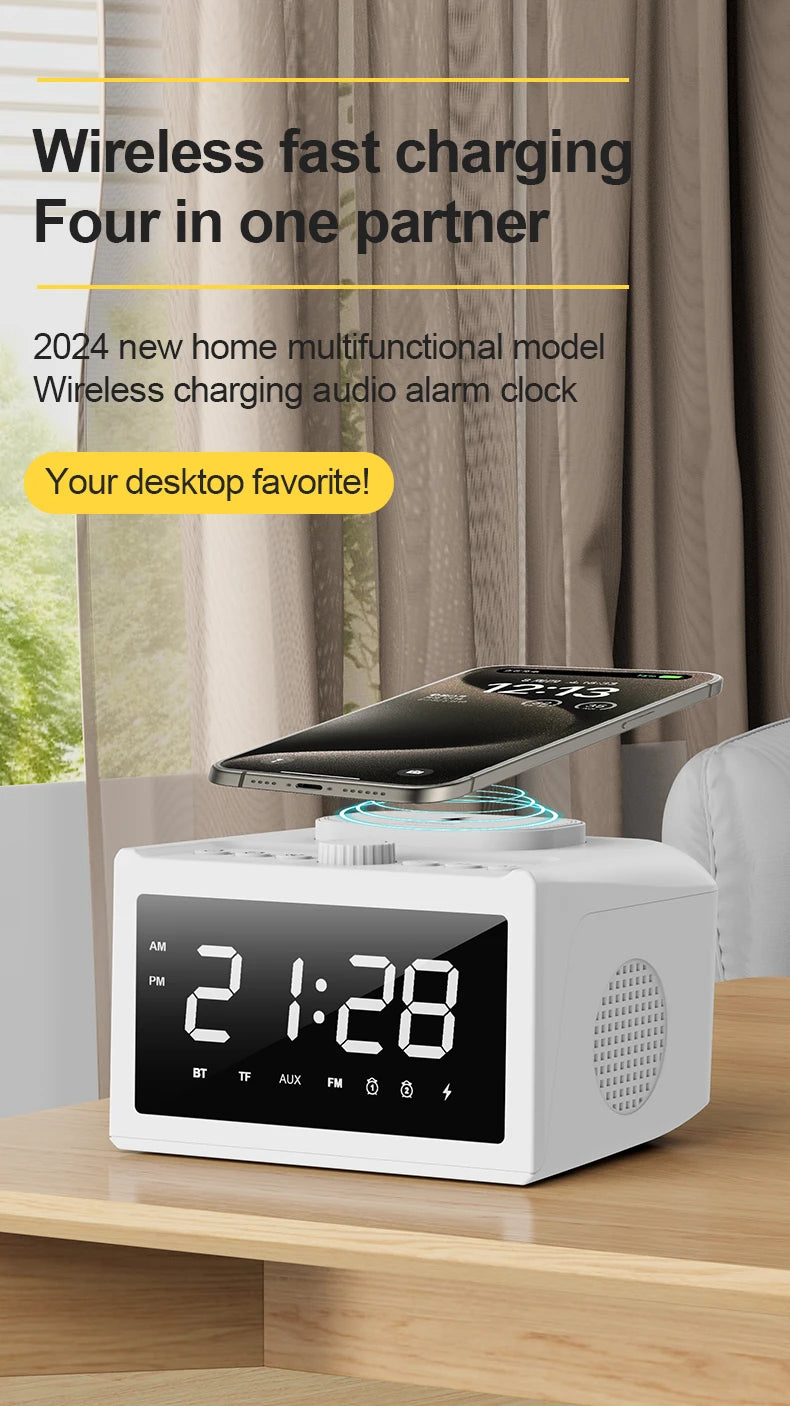 S31 Bedside Alarm Clock Radio with USB Charger, Bluetooth Speaker, FM radio,Wireless Charging & LED Display Auto Time Setting - Fortunato Store