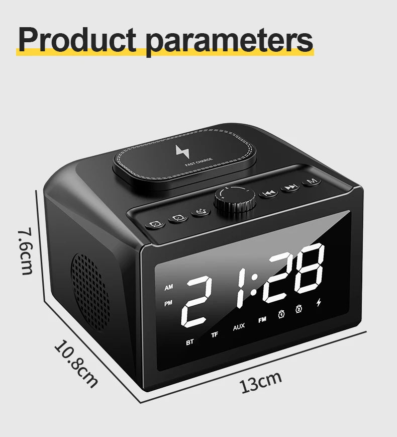 S31 Bedside Alarm Clock Radio with USB Charger, Bluetooth Speaker, FM radio,Wireless Charging & LED Display Auto Time Setting - Fortunato Store
