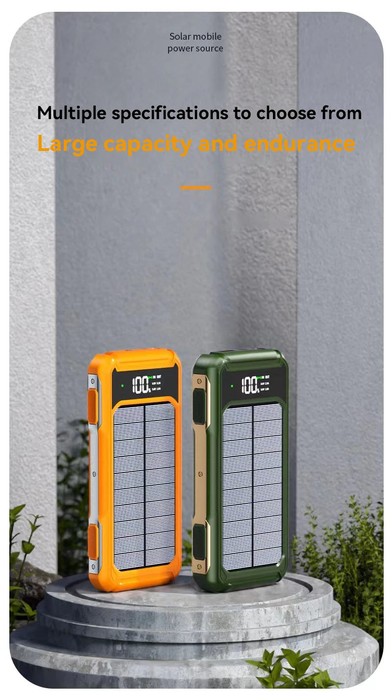 Solar Power Bank Portable 100000mAh Large Capacity Charger Fast Charging With Four Cables LED Lights Digital Display For Phones - Fortunato Store
