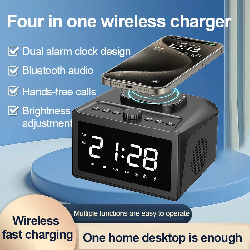S31 Bedside Alarm Clock Radio with USB Charger, Bluetooth Speaker, FM radio,Wireless Charging & LED Display Auto Time Setting - Fortunato Store