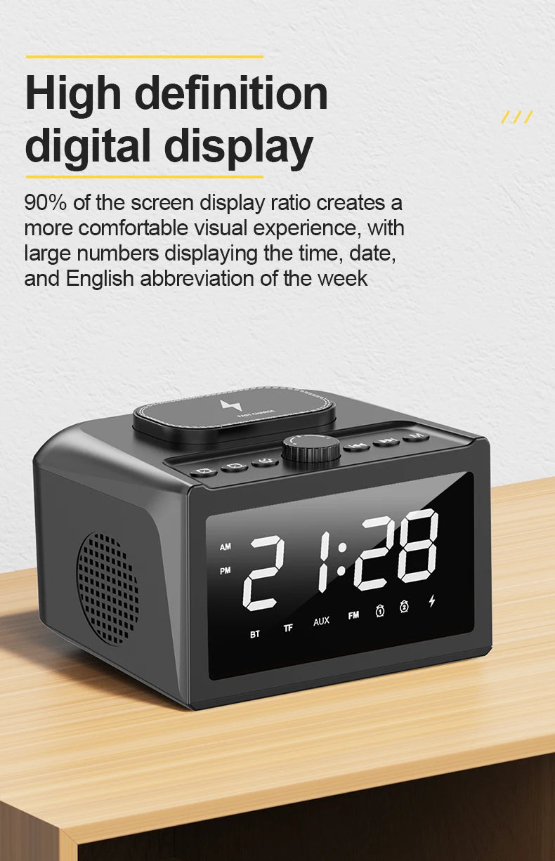S31 Bedside Alarm Clock Radio with USB Charger, Bluetooth Speaker, FM radio,Wireless Charging & LED Display Auto Time Setting - Fortunato Store