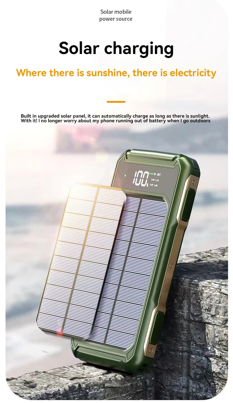 Solar Power Bank Portable 100000mAh Large Capacity Charger Fast Charging With Four Cables LED Lights Digital Display For Phones - Fortunato Store
