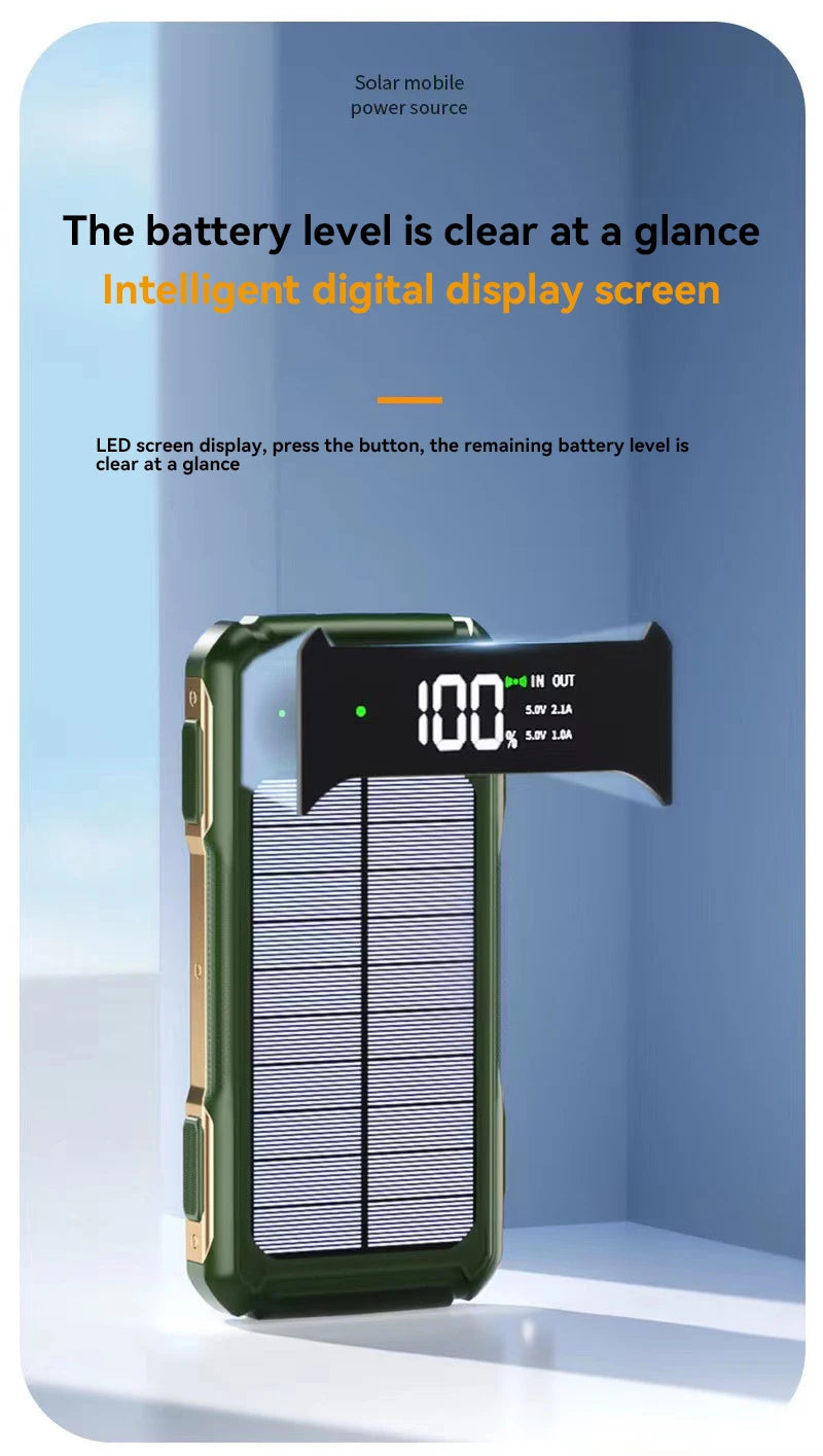 Solar Power Bank Portable 100000mAh Large Capacity Charger Fast Charging With Four Cables LED Lights Digital Display For Phones - Fortunato Store