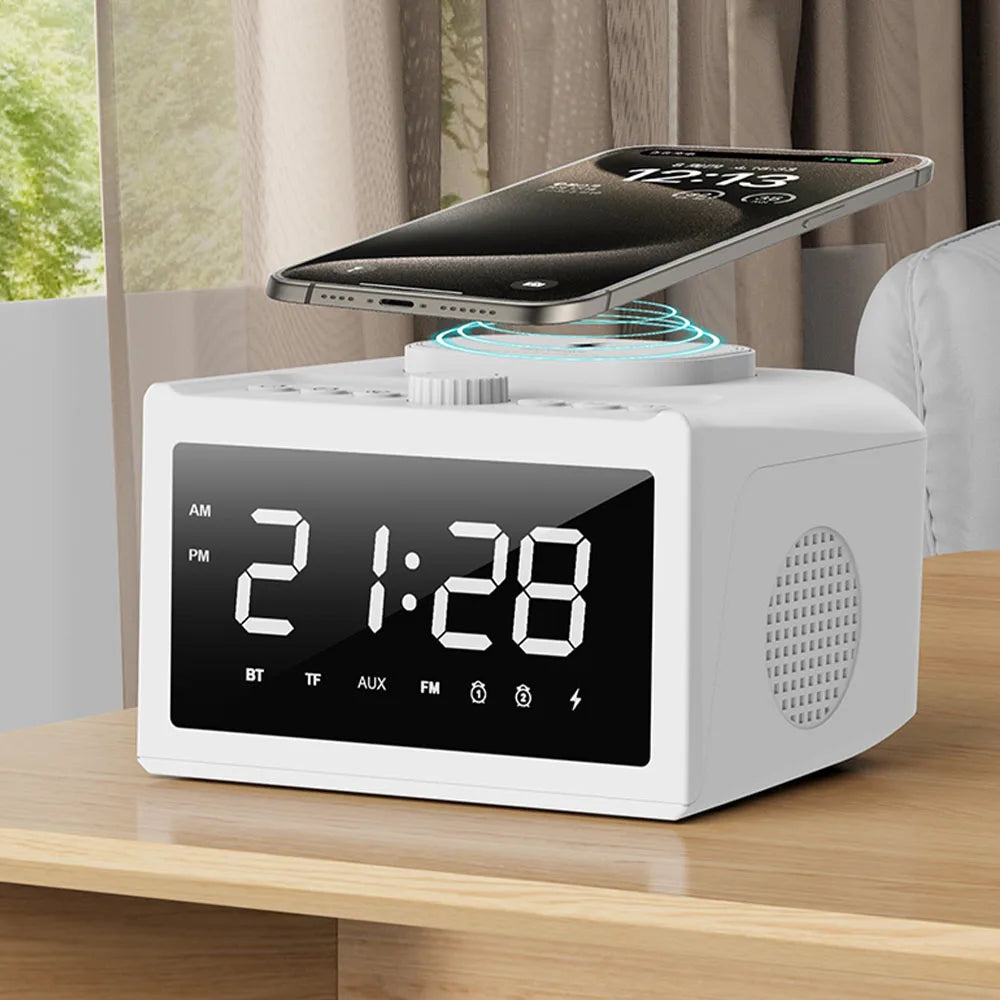 S31 Bedside Alarm Clock Radio with USB Charger, Bluetooth Speaker, FM radio,Wireless Charging & LED Display Auto Time Setting - Fortunato Store