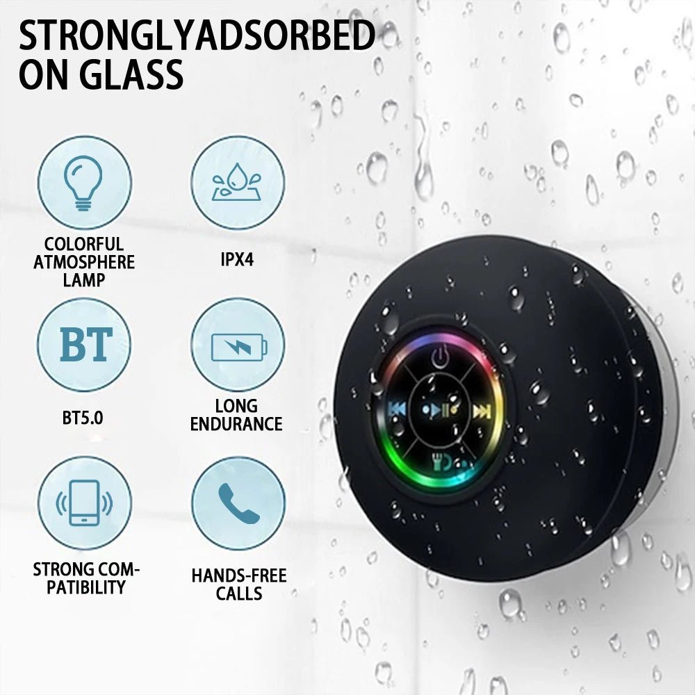 Waterproof Bluetooth Speaker – Mini Portable with LED & Suction Cup - Fortunato Store