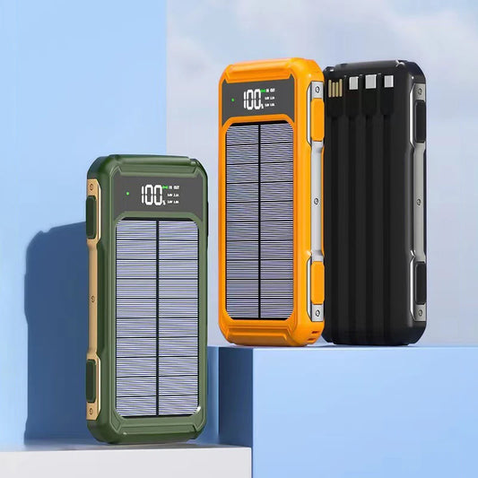 Solar Power Bank Portable 100000mAh Large Capacity Charger Fast Charging With Four Cables LED Lights Digital Display For Phones - Fortunato Store