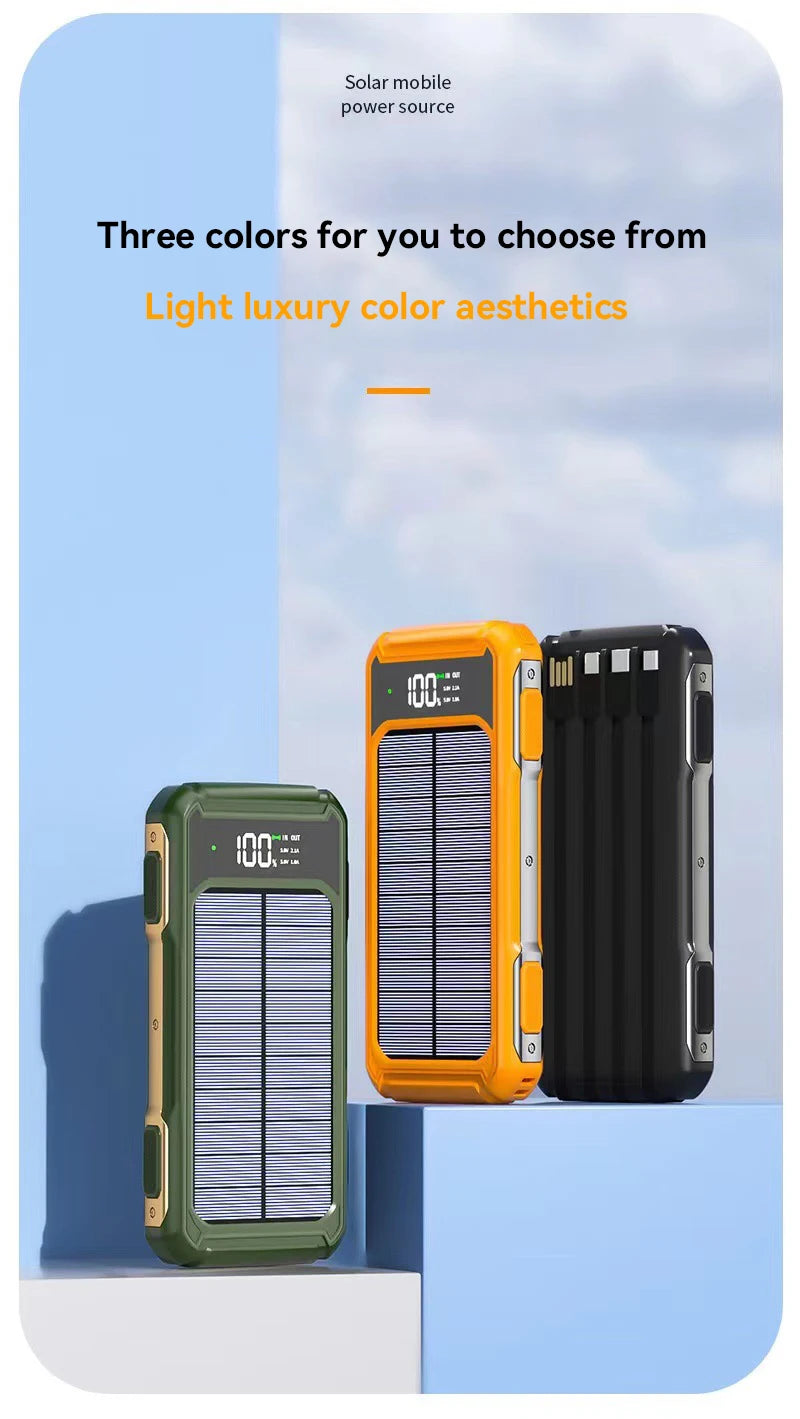 Solar Power Bank Portable 100000mAh Large Capacity Charger Fast Charging With Four Cables LED Lights Digital Display For Phones - Fortunato Store