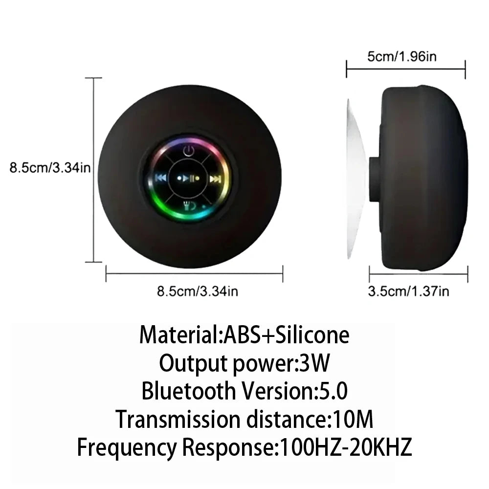Waterproof Bluetooth Speaker – Mini Portable with LED & Suction Cup - Fortunato Store