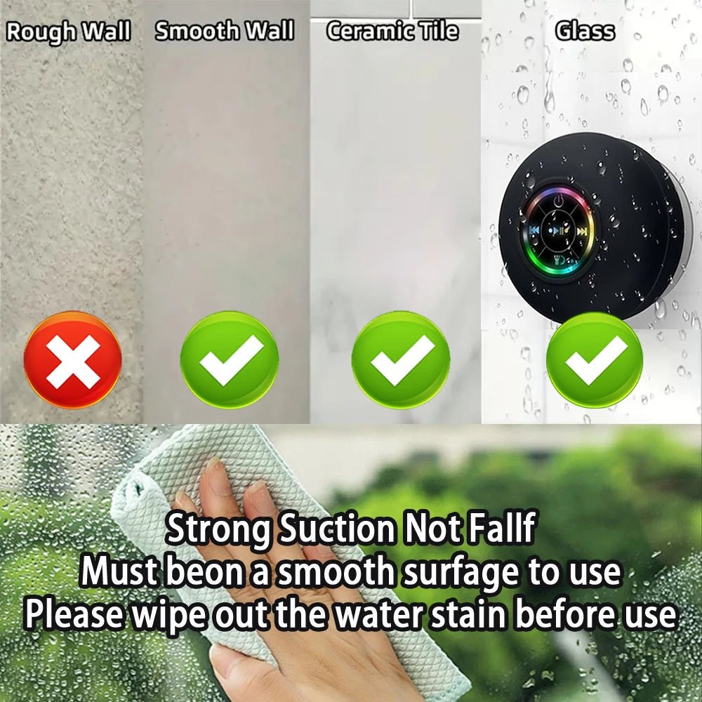Waterproof Bluetooth Speaker – Mini Portable with LED & Suction Cup - Fortunato Store